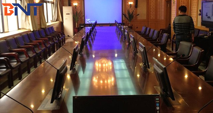 17 units BML1-17 monitor lift and microphone on the hotel training meeting room in Hangzhou, China
