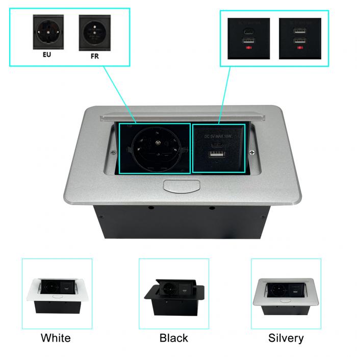 OEM/ODM Embedded Desktop Power Socket pop up outlets USB A+C Power Charging Plug Suitable for Office Table