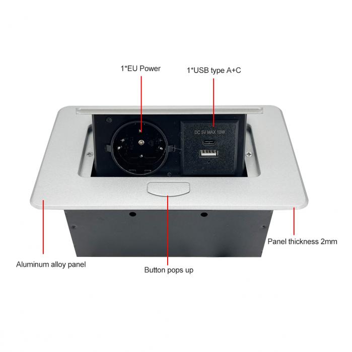 OEM/ODM Embedded Desktop Power Socket pop up outlets USB A+C Power Charging Plug Suitable for Office Table