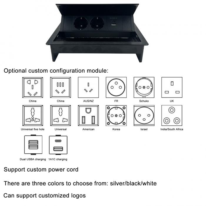 Built-In Desk Flip Cover socket with 2 Ac Outlets Multiple Power Socket Conference Table Wire Grommet Convenient Power Socket Solution