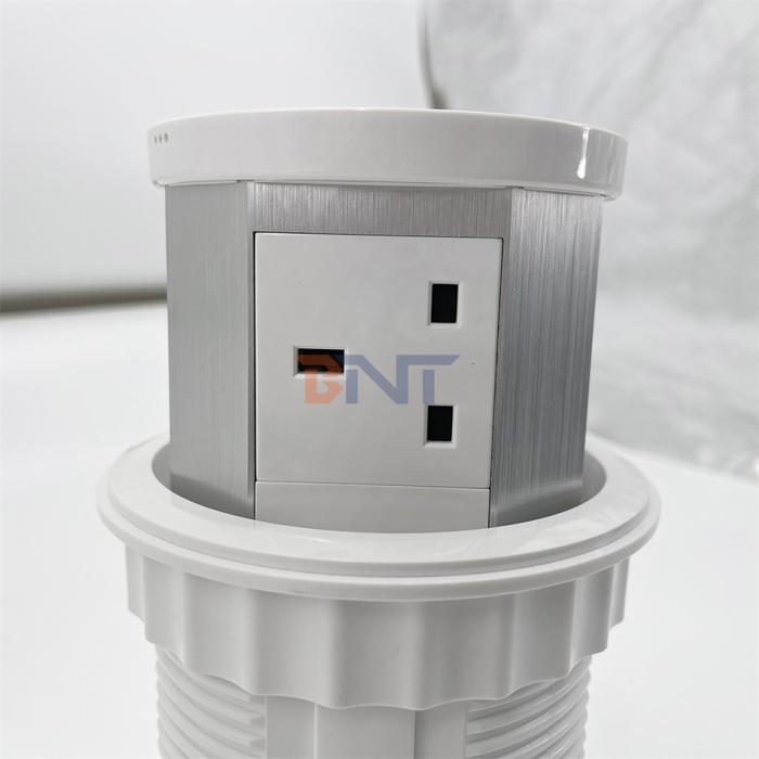 Custom 3-Outlet Pop-Up Outlet Tower PVC and Aluminum Kitchen Table Power Socket With Wireless Charger Desktop Pop-Up Sockets