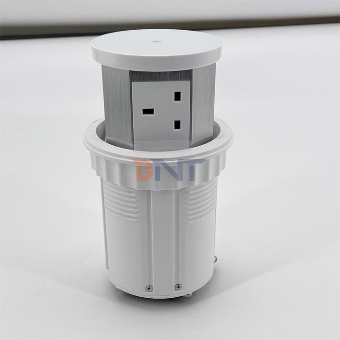 Custom 3-Outlet Pop-Up Outlet Tower PVC and Aluminum Kitchen Table Power Socket With Wireless Charger Desktop Pop-Up Sockets