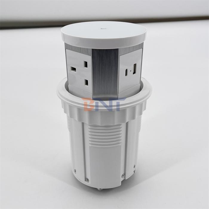 Custom 3-Outlet Pop-Up Outlet Tower PVC and Aluminum Kitchen Table Power Socket With Wireless Charger Desktop Pop-Up Sockets
