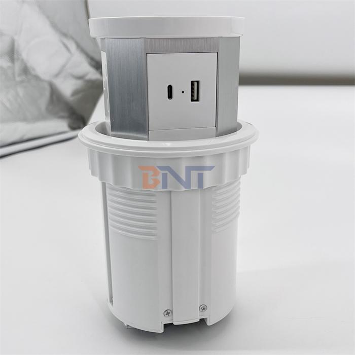 Custom 3-Outlet Pop-Up Outlet Tower PVC and Aluminum Kitchen Table Power Socket With Wireless Charger Desktop Pop-Up Sockets