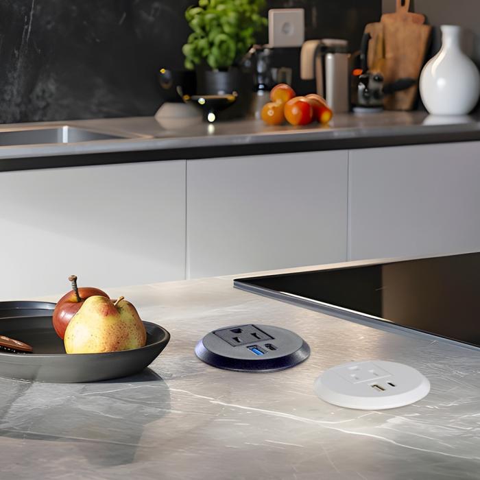 Plastic Recessed Mounted Table Power Socket with USB A+C Charging Ports