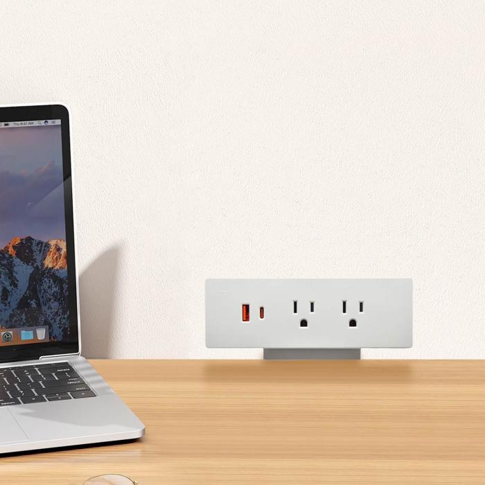 Multi-Functional 2 AC Outlets USB A+C US Power Fast Charge Desktop Clamp Socket Power Strip