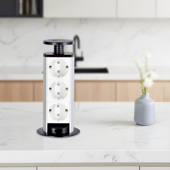 Modern Smart Kitchen Pull Out EU Power Kitchen Socket Hidden Tabletop with 3 EU Power Output Ports 16A Rated Current IP44