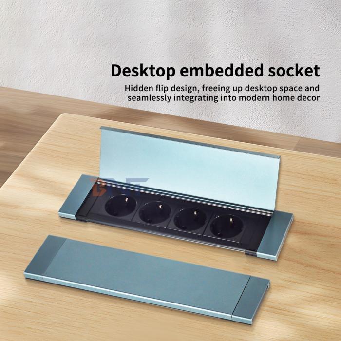 Silver / Black Slide & Flip Cover Power Strip Space-Saving Sliding Socket Aluminum alloy 4EU power supply