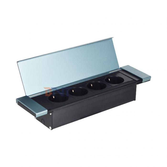 Silver / Black Slide & Flip Cover Power Strip Space-Saving Sliding Socket Aluminum alloy 4EU power supply