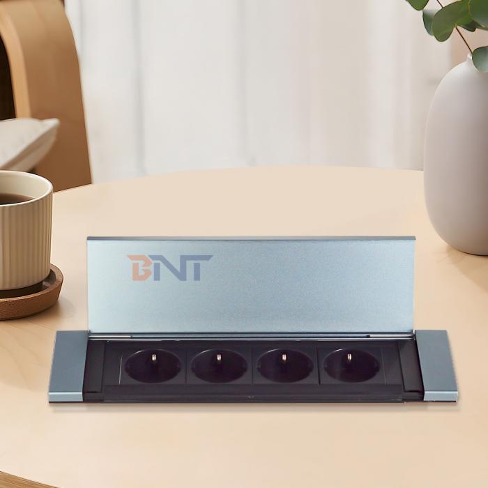 Silver / Black Slide & Flip Cover Power Strip Space-Saving Sliding Socket Aluminum alloy 4EU power supply
