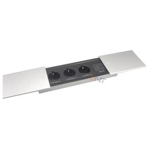 Aluminum Alloy Slip-Open Design Desktop Power Outlet for Embedded Installation and EU Power Supply