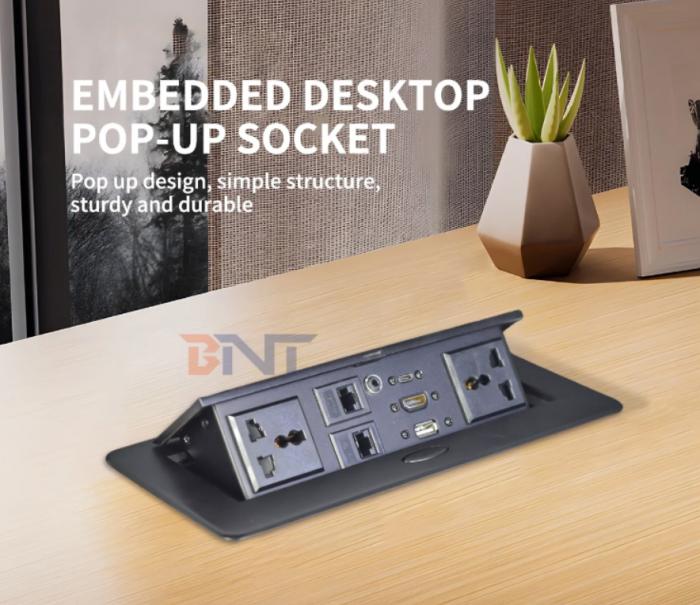 New Launch Round Corner Pop-Up Table Top Socket Box - Multi-Functional Configuration with Multiple Plug Outlets, Factory Wholesale Price for Commercial & Residential Use