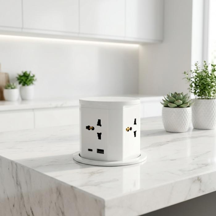 BNT Tabletop Office Commercial Use 4 AC Power Outlets 16A ABS Kitchen Pneumatic Pop Socket USB A+C Ports PD20W Charge IP44