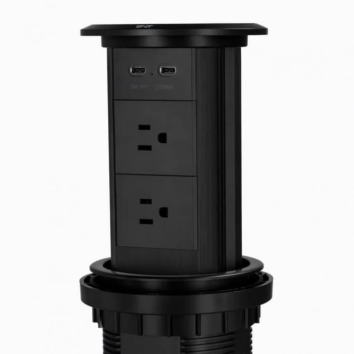 Motorized Pop-Up Table Socket with Four AC Outlets, USB-A/C and Wireless Charging