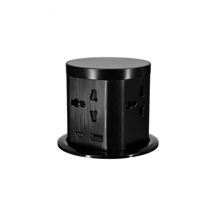 85 mm Pop-Up Desk Socket with Four AC Outlets, USB-A/C and Wireless Charging