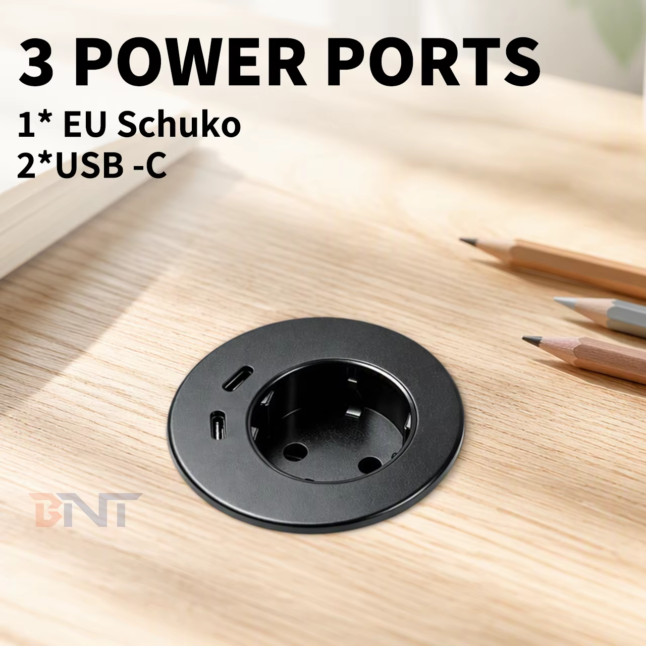 60 mm Recessed Grommet with EU Outlet and Dual USB-C