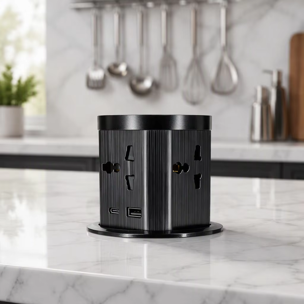 85 mm Pop-Up Desk Socket with Four AC Outlets, USB-A/C and Wireless Charging