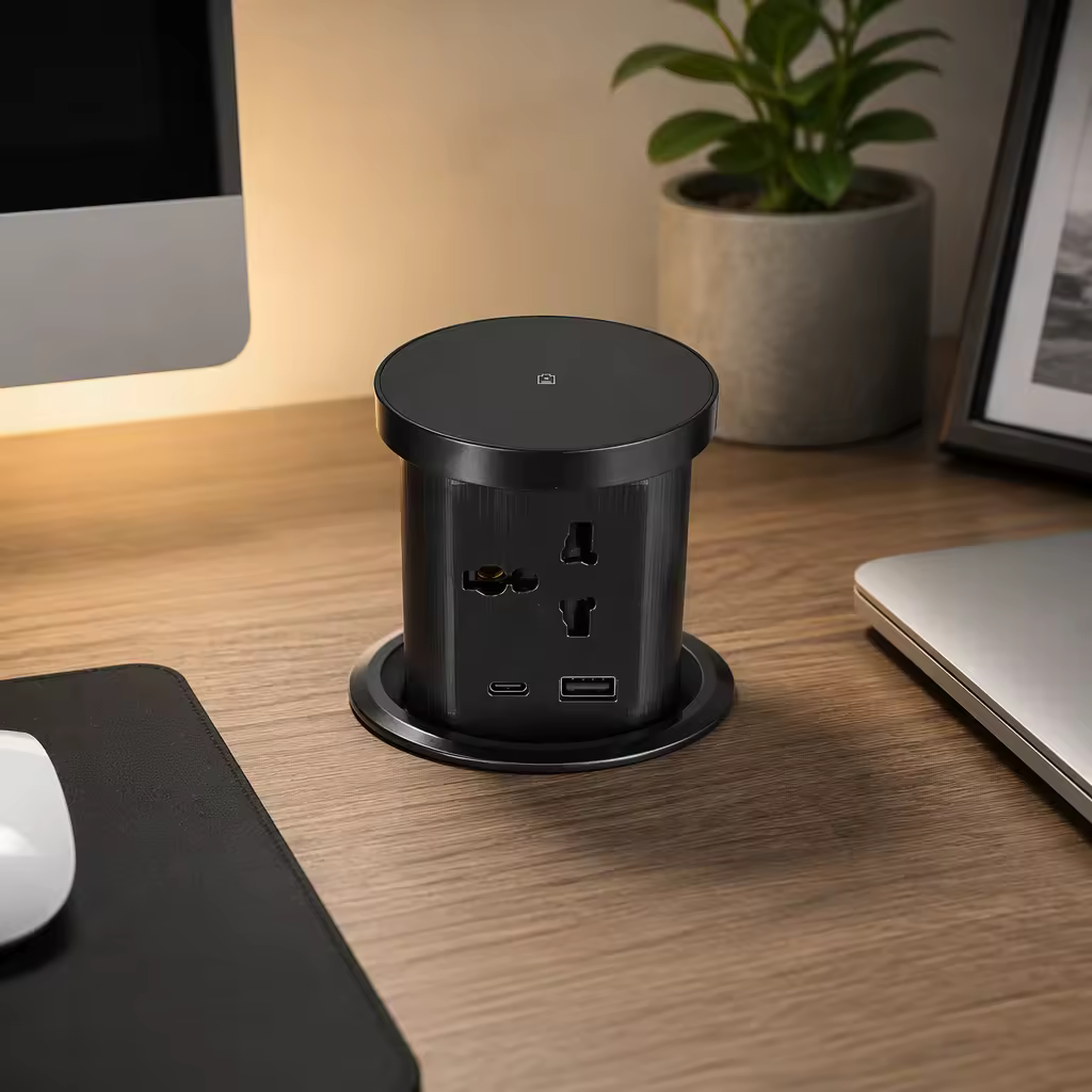 85 mm Pop-Up Desk Socket with Four AC Outlets, USB-A/C and Wireless Charging