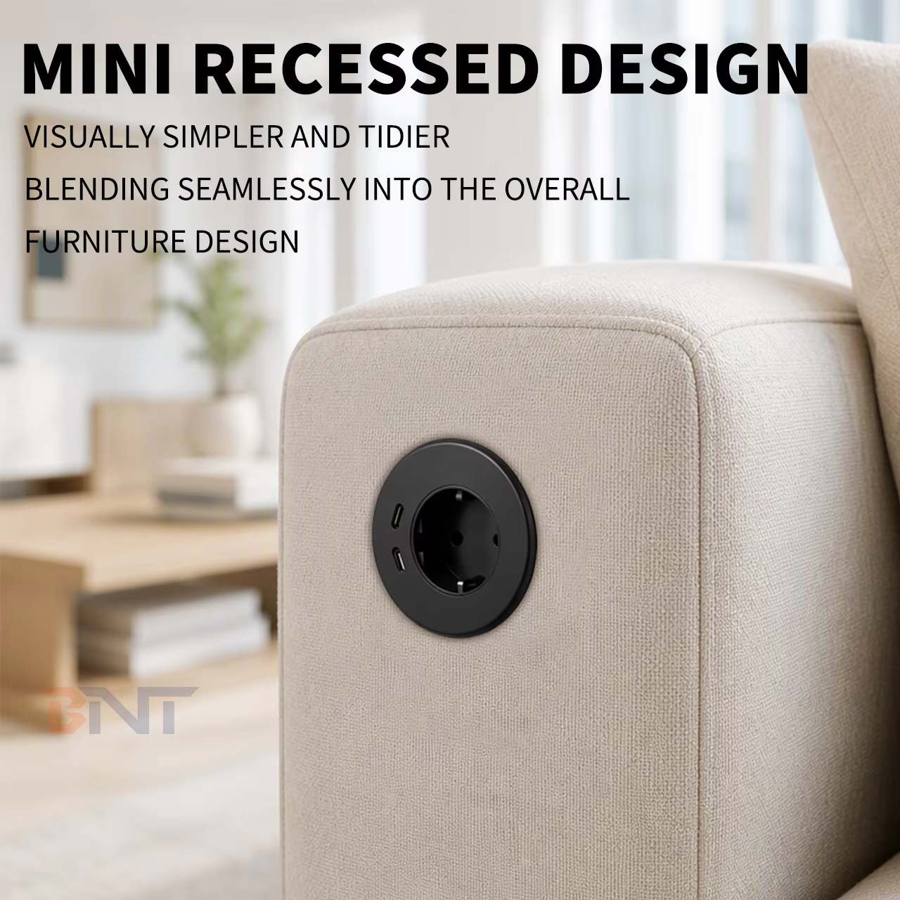 60 mm Recessed Grommet with EU Outlet and Dual USB-C