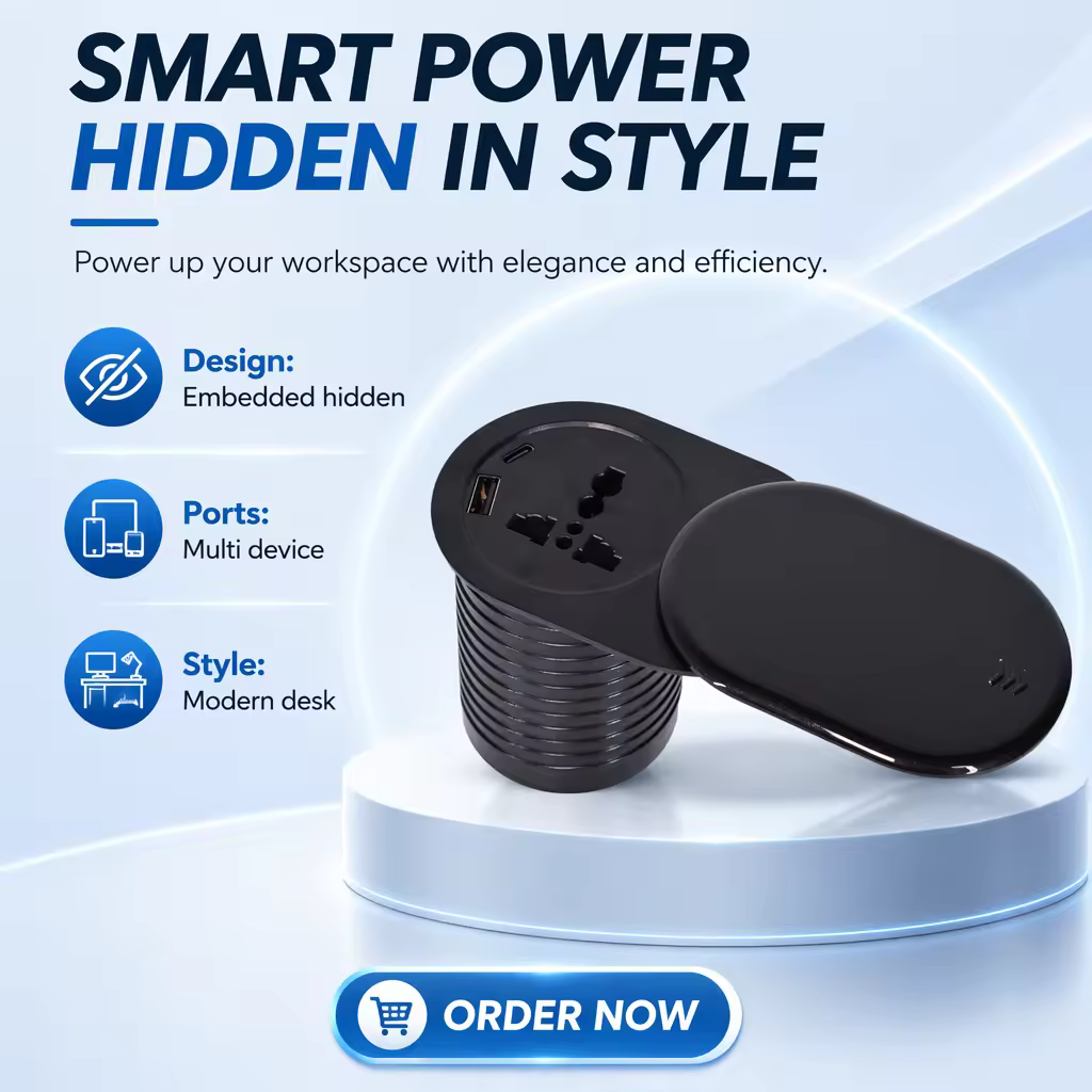 60 mm Slip-Open Desk Socket with USB-A and USB-C