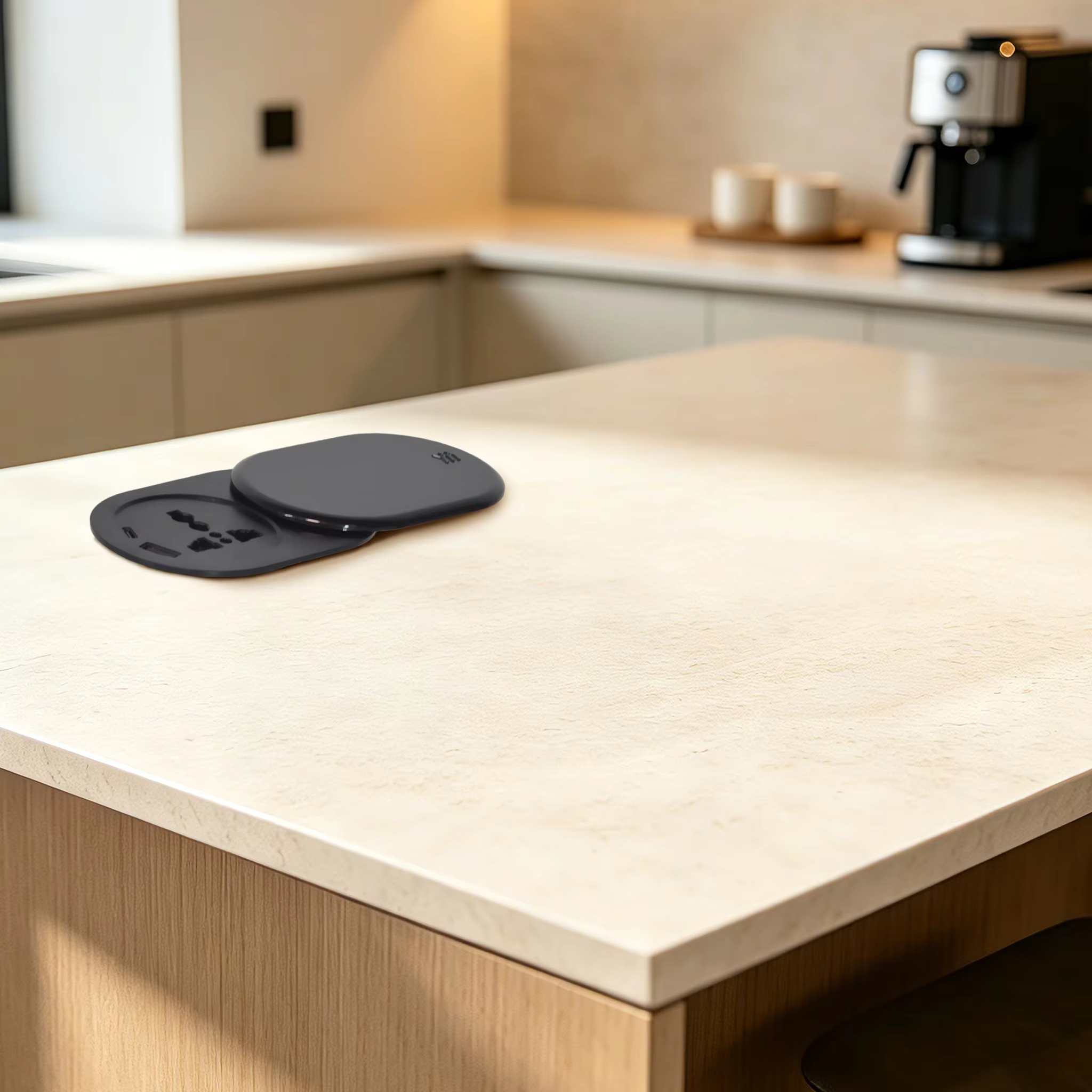 60 mm Slip-Open Desk Socket with USB-A and USB-C
