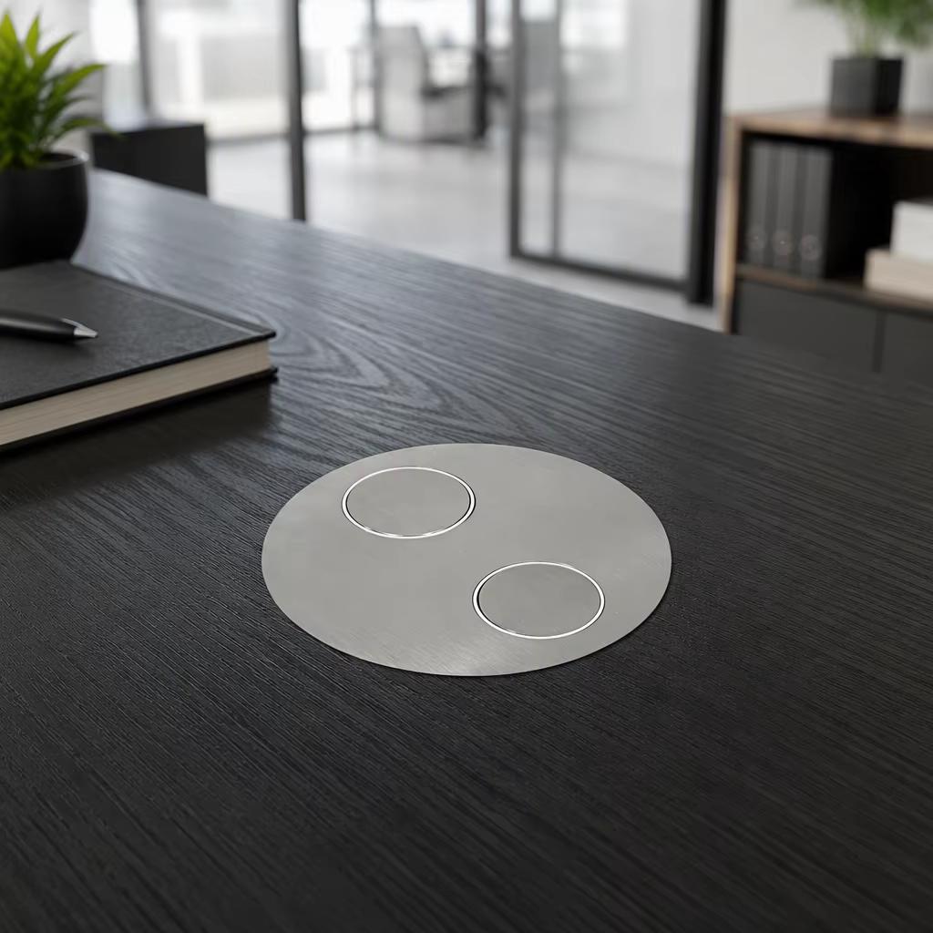 146 mm Round Flip-Lid Desk Socket, EU + USB-A/C