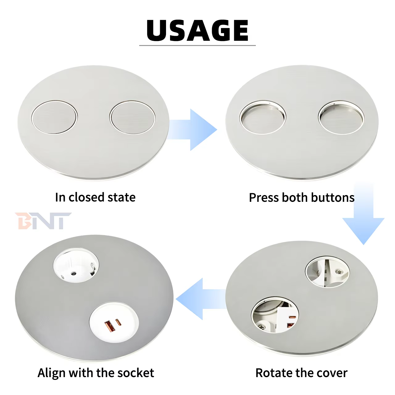 146 mm Round Flip-Lid Desk Socket, EU + USB-A/C