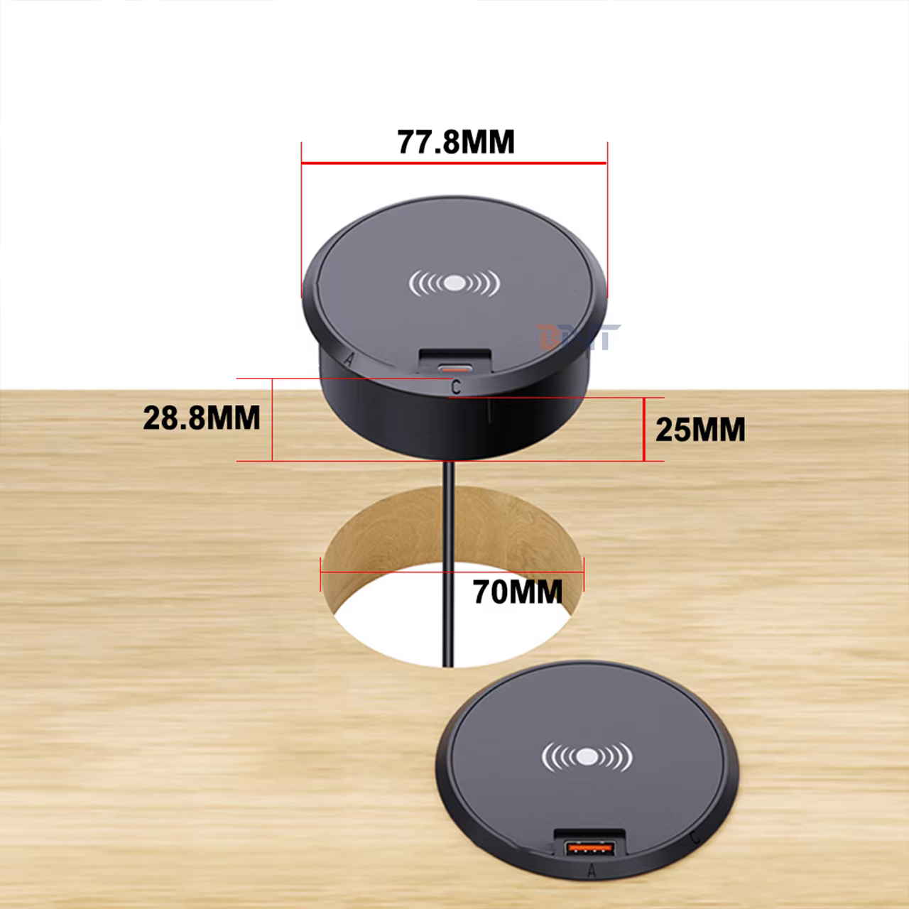 70 mm Desk Grommet, 15 W Wireless + 40/45 W USB (W75)