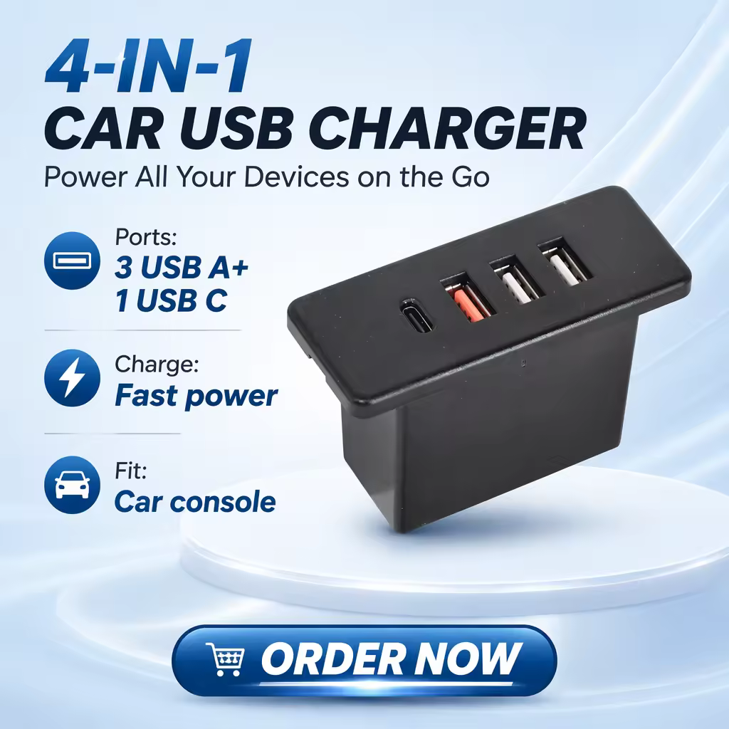 Recessed Desk Charger, 3 USB-A + 1 USB-C (USB-2)