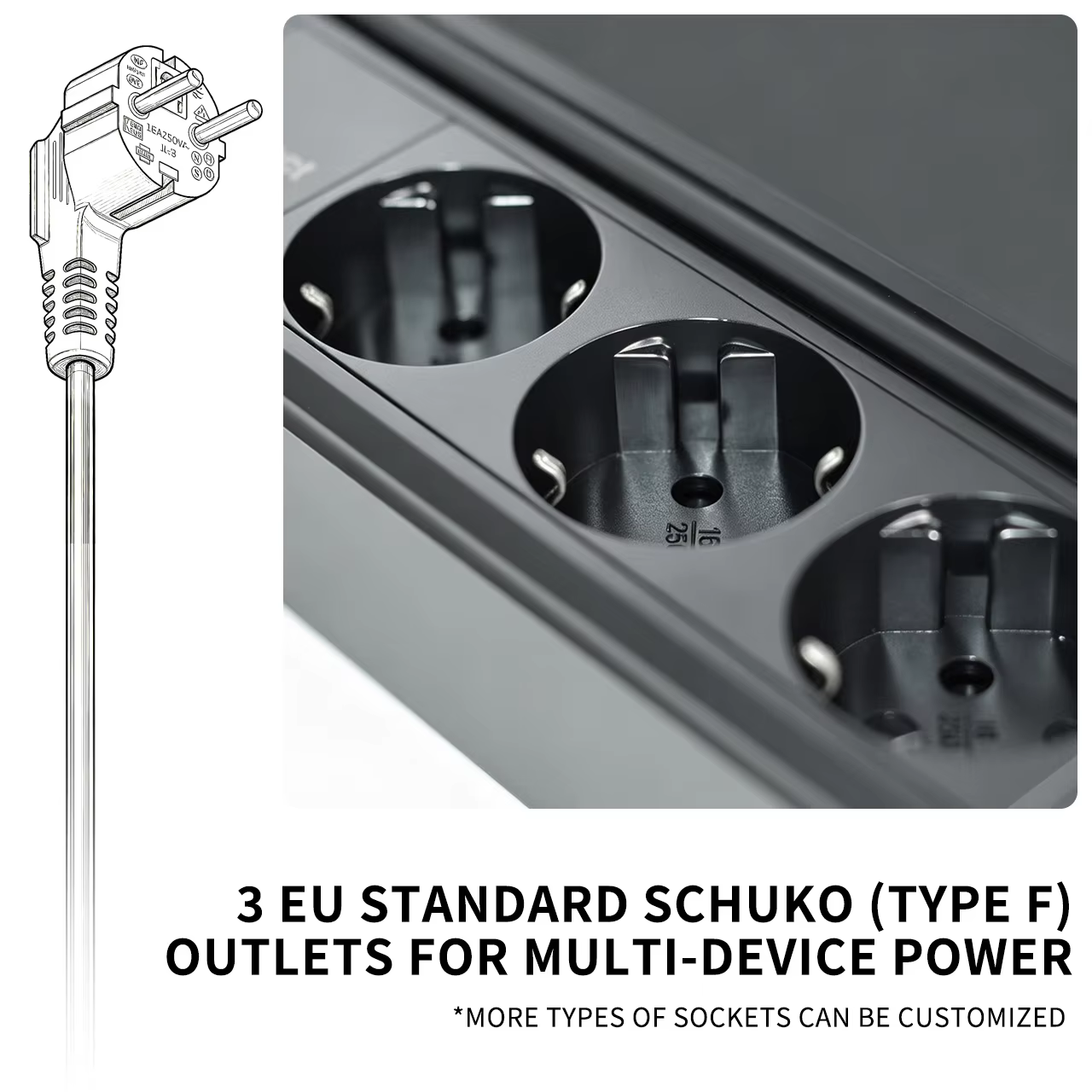 Aluminium Sliding Desk Socket, 3 AC Outlets (BC-0702)