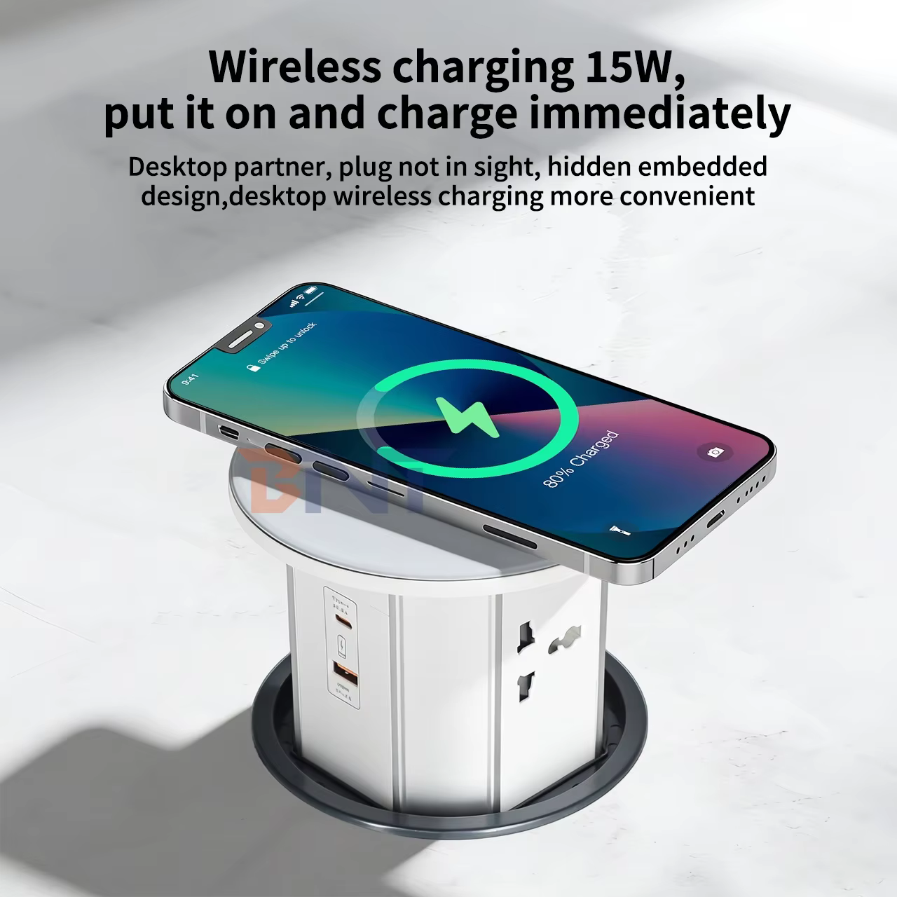 Glass Top Pop-Up Socket, 3 AC + USB-A/C + Wireless (PP125)