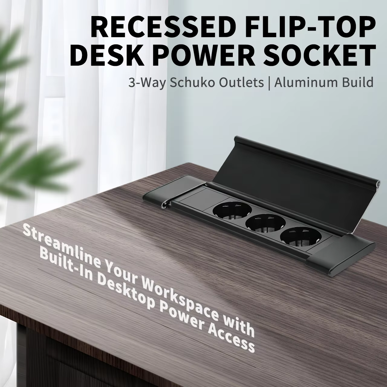 Aluminium Sliding Desk Socket, 3 AC Outlets (BC-0702)