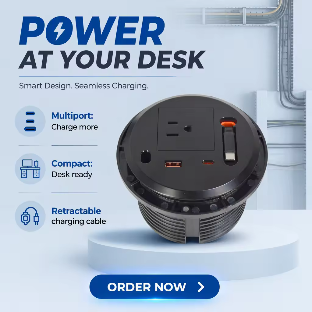 Mini Grommet Socket with Retractable USB-C Cable (TS-100)