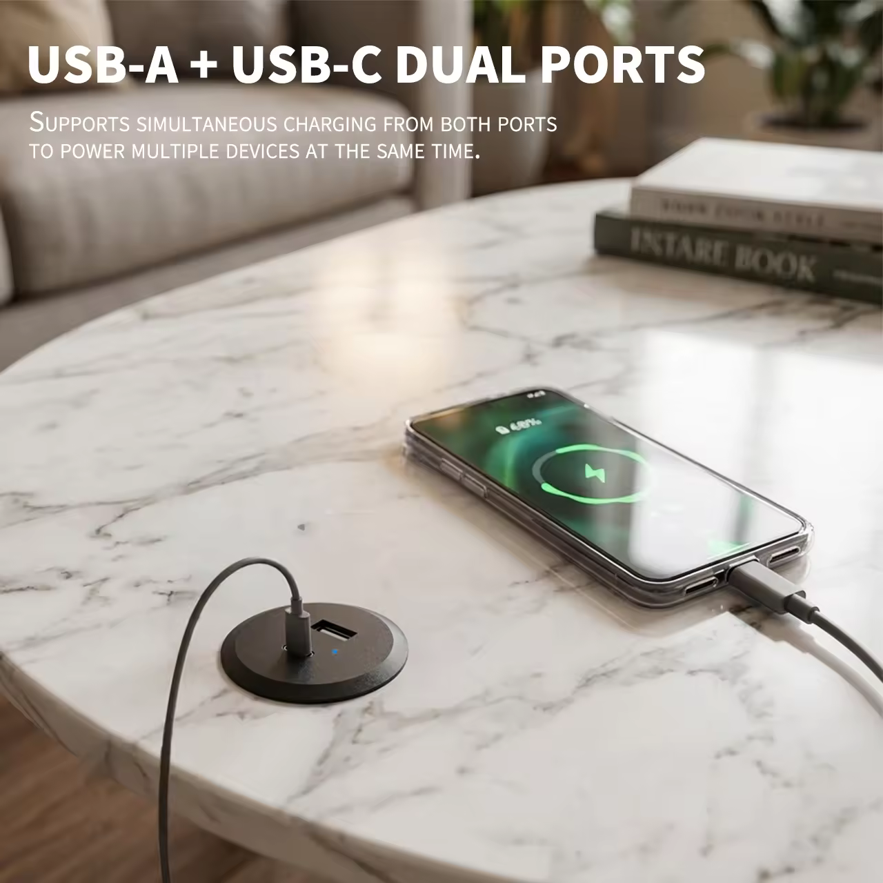 42 mm Recessed USB Charger, 50 mm Round Body (USB-3)